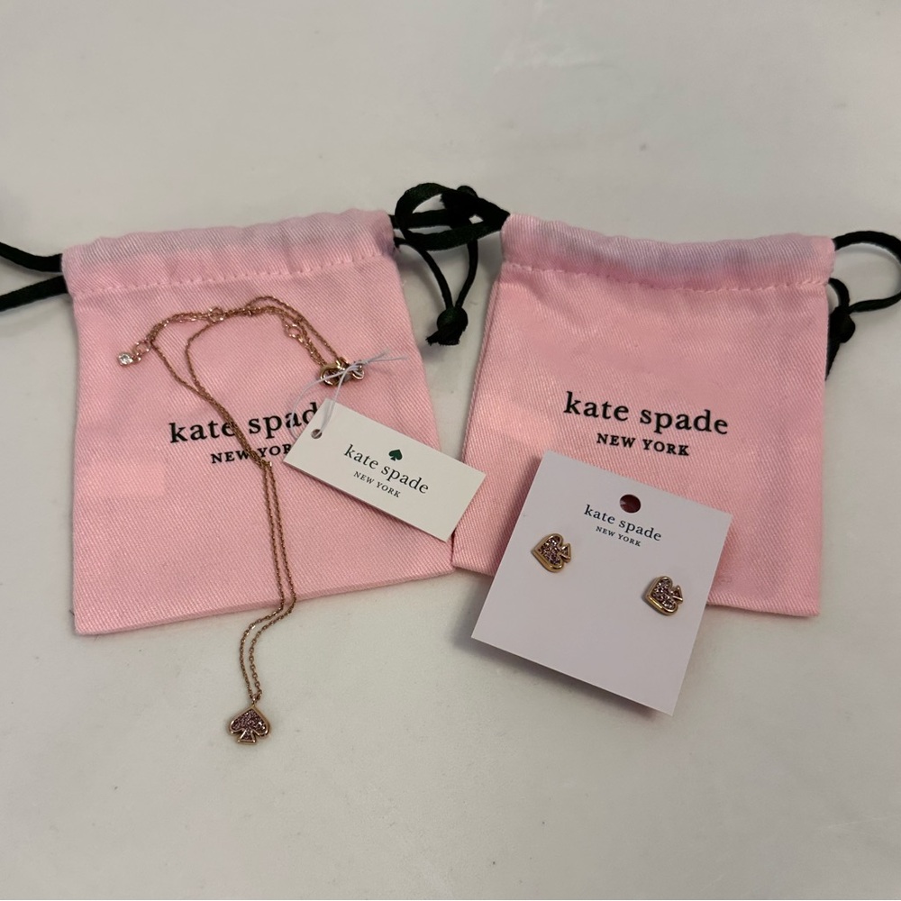 Kate Spade Rose Gold Enamel Necklace and Stud Earrings